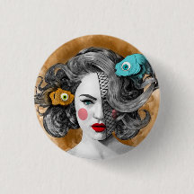 Custom round button/Pisces-fish, woman image