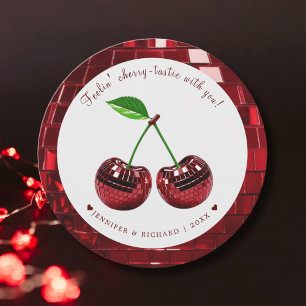 Custom Round Cherries Disco Ball Valentine's Day  Holiday Card