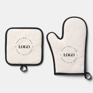 Custom Round Circle Business Logo Minimalist Plain Oven Mitt & Pot Holder Set