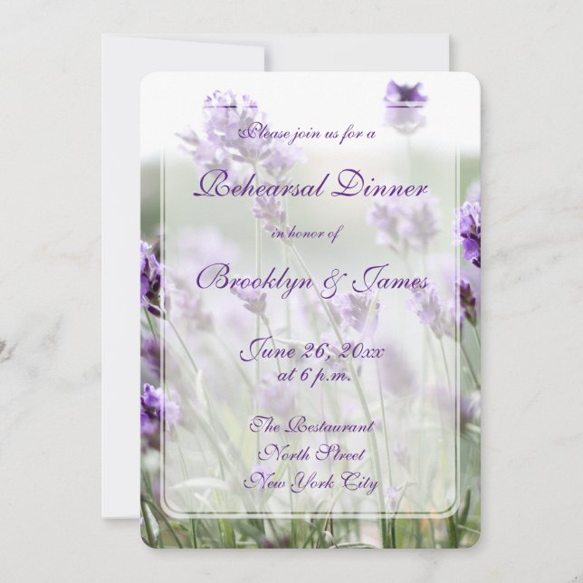Custom Round Lavender Bohemian Rehearsal Invite (Front)
