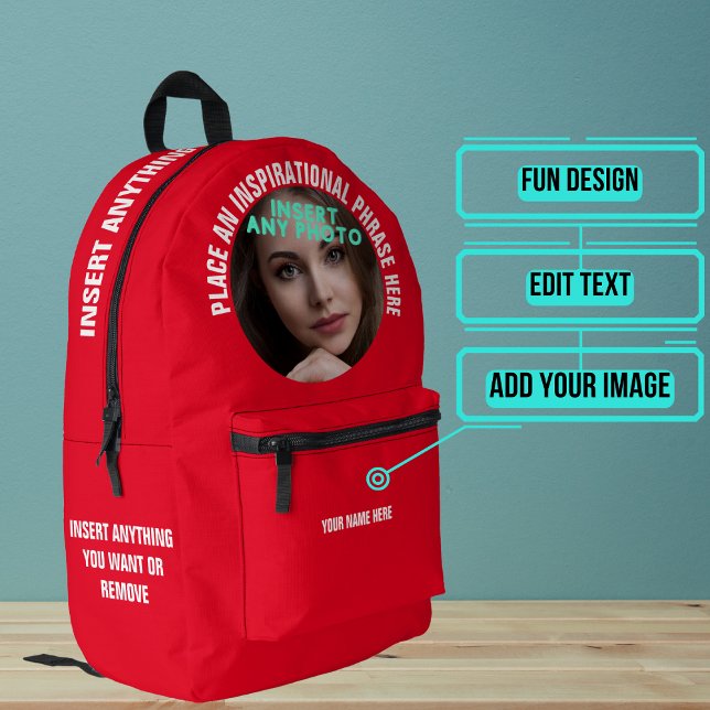 Custom Round Photo and Text Solid Red Printed Backpack (Please enjoy our backpack)