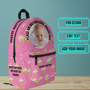 Custom Round Photo and Text Solid White Printed Backpack
