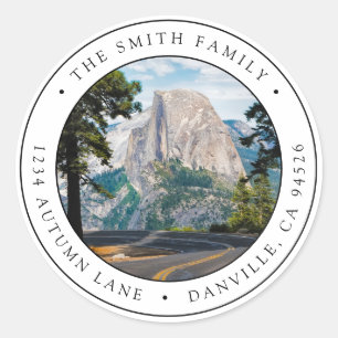 Custom Round Photo Return Address Label Yosemite
