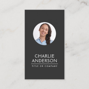 Custom round photo vertical modern dark grey business card
