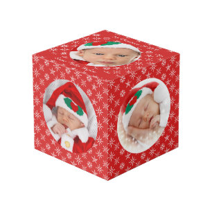 Custom Round Photos Santa Baby Red With Snowflakes Cube