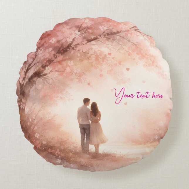 Custom Round Pillow – Romantic Couple Design (Front)