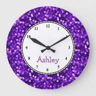 Custom Round Purple Sparkle Large Clock