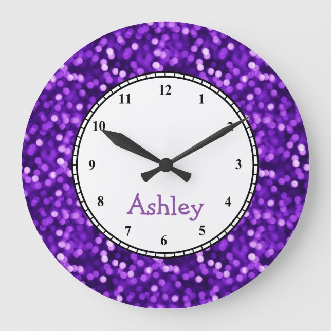 Custom Round Purple Sparkle Large Clock (Front)