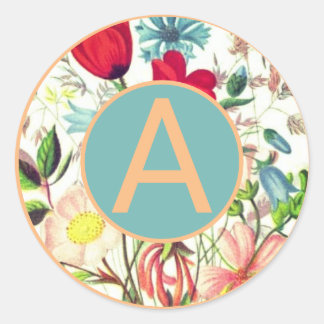 CUSTOM ROUND STICKERS FLOWERS AND INITIAL