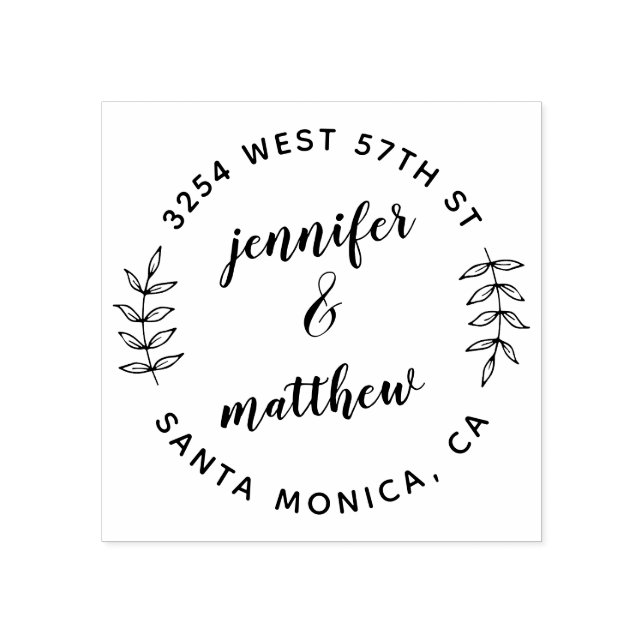 Custom Round Wedding Botanical Return Address Rubber Stamp (Imprint)