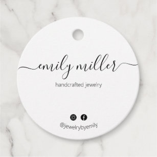 Custom Round White Calligraphy Script Hang Tag