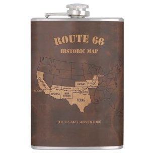 Custom Route 66 Centennial Map Travel Hip Flask