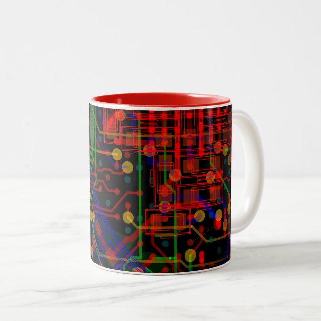 Custom Routing Process Abstract Electronic Geek Two-Tone Coffee Mug (Front Right)