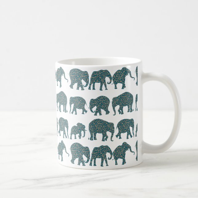 Custom Rows of Paisley Elephants,White Coffee Mug (Right)
