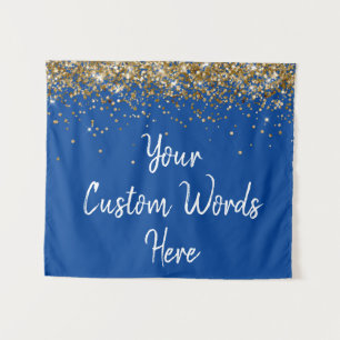 Custom Royal Blue Gold Birthday Party Photo Booth Tapestry