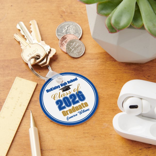 Custom Royal Blue Gold Class of 2026 Graduation Keychain (Desk)