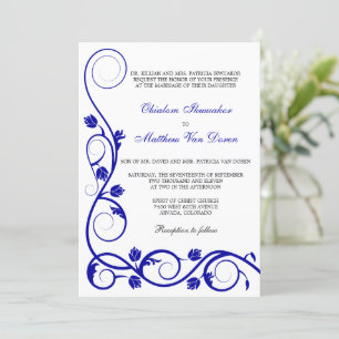 Custom Royal Blue Swirls Wedding Invitation