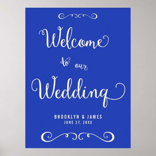 Custom Royal Blue Wedding Reception Sign Print (Front)