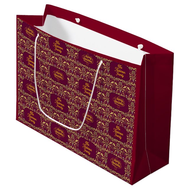 Custom Royal Burgundy & Gold Ornate Luxury  Large Gift Bag (Front Angled)