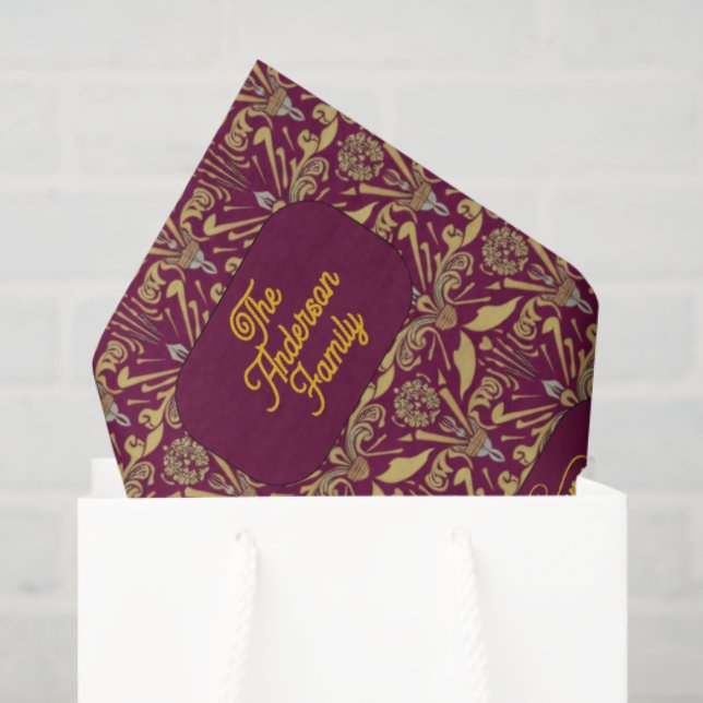 Custom Royal Burgundy & Gold Ornate Luxury  Tissue Paper (Gift Bag)