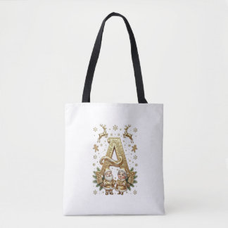 Custom Royal Gold Letter A Luxury Cotton Tote Bag