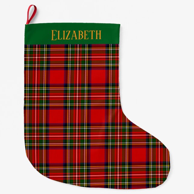 Custom Royal Stewart Clan Tartan Plaid Name Large Christmas Stocking (Front)