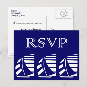 Custom RSVP Blue White Sailboats Party Postcard