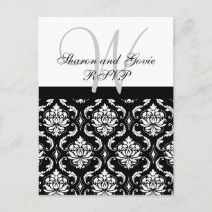 Custom RSVP Damask Wedding Postcard
