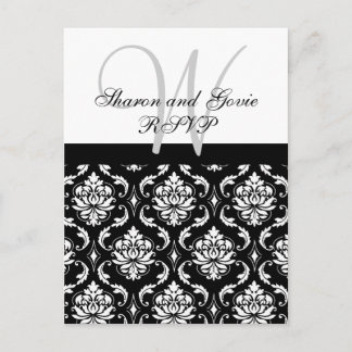 Custom RSVP Damask Wedding Postcard