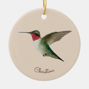 Custom Ruby-throated Hummingbird Ceramic Ornament