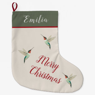 Custom Ruby-throated Hummingbirds Large Christmas Stocking
