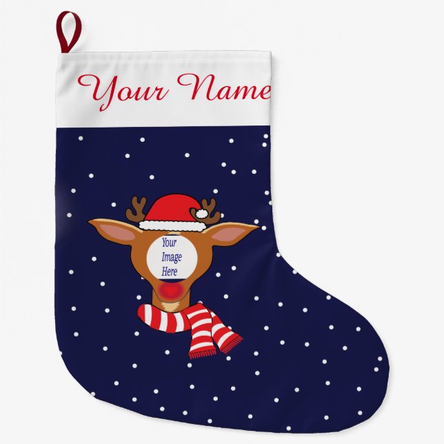 Custom Rudolph Picture Christmas Stocking (Front)