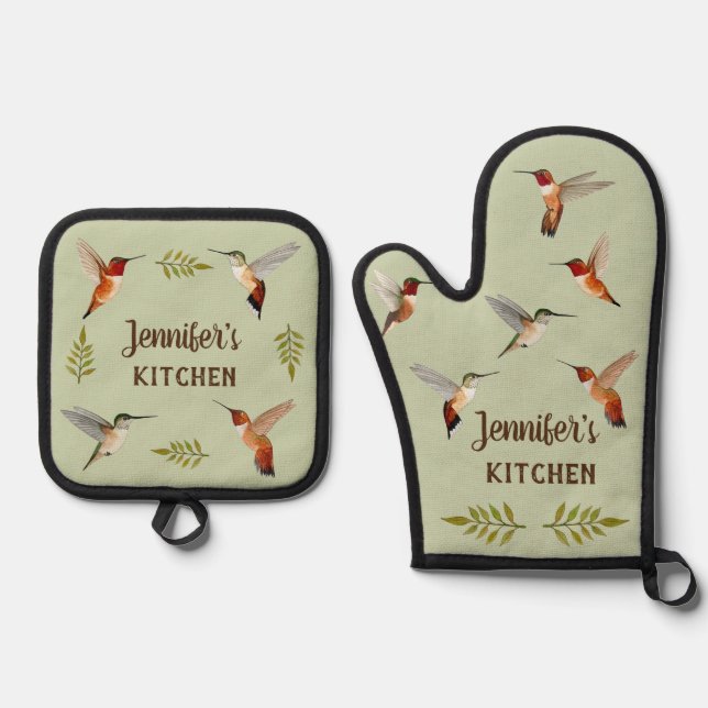 Custom Rufous Hummingbirds Oven Mitt & Pot Holder Set (Front)