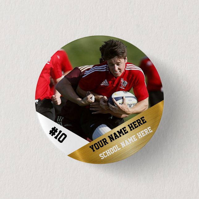 Custom Rugby Player Button Add Name Number and Tea (Front)