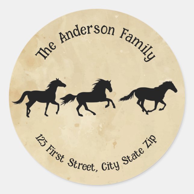 Custom Running Horses Equestrian Farm Animal  Classic Round Sticker (Front)