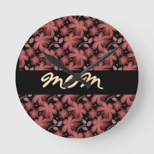 Custom Rust Floral Seamless Pattern  Throw Pillow Round Clock