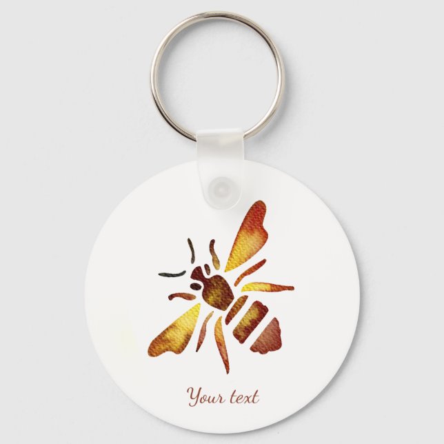 Custom Rustic bee rusty brown yellow antique Keychain (Front)