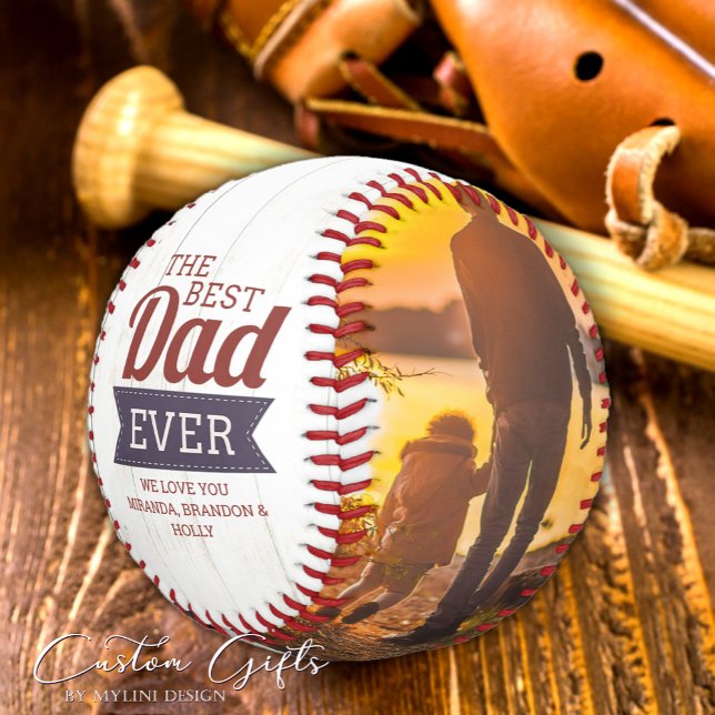 Custom Rustic Best Dad Ever Father`s Day Photo Baseball (Creator Uploaded)