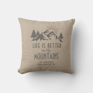  Custom Rustic Better in Mountain Quote Tan Brown Outdoor Pillow