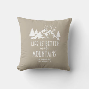  Custom Rustic Better in Mountain Quote Tan White  Outdoor Pillow