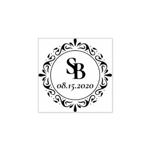 Custom Rustic Botanical Country Wreath Wedding Rubber Stamp