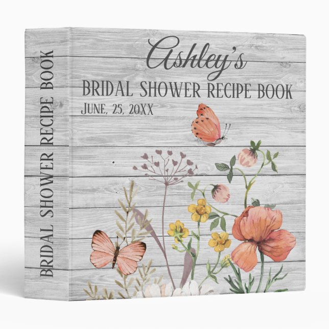 Custom Rustic Bridal Shower Recipe Book Binder (Front/Spine)