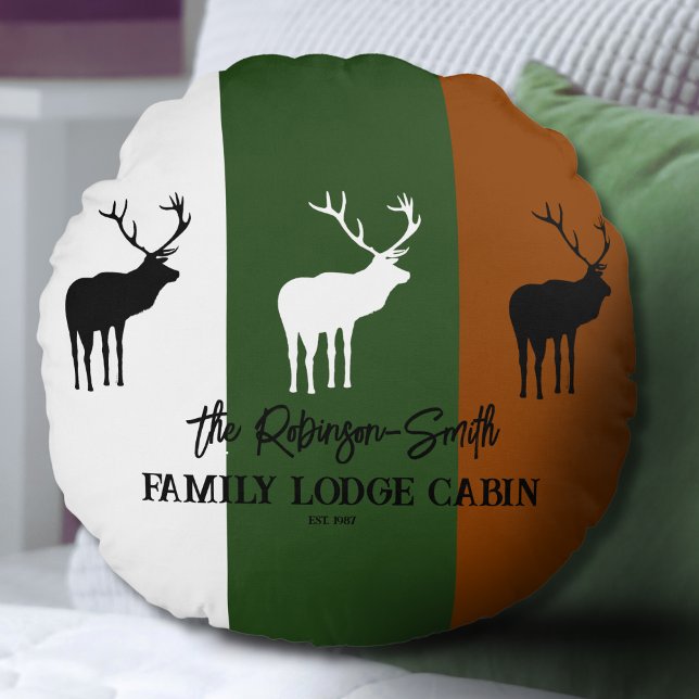 Custom Rustic Brown Green White Elk Silhouette Round Pillow (Creator Uploaded)