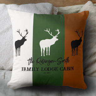 Custom Rustic Brown Green White Elk Silhouette Throw Pillow