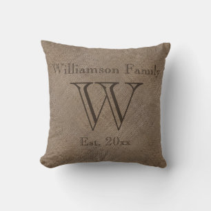 Custom Rustic Burlap-Look Family Keepsake Throw Pillow