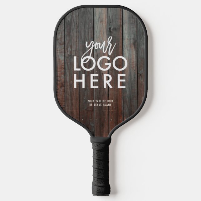 Custom Rustic Business Logo Dark Barn Wood Pickleball Paddle (Front)