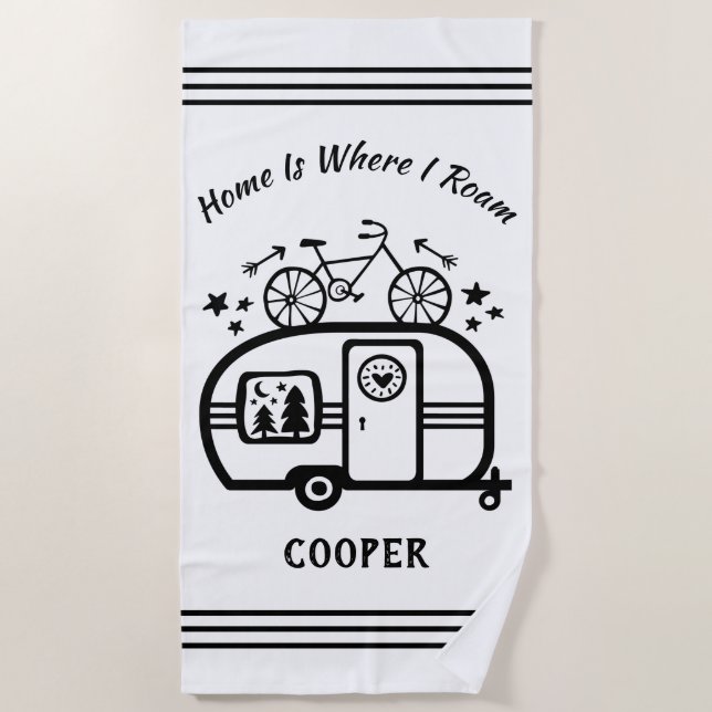 Custom Rustic Camping Camper Trailer Rv Lifestyle Beach Towel (Front)