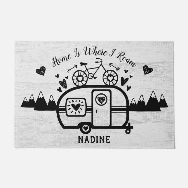 Custom Rustic Camping Camper Trailer Rv Lifestyle Doormat (Front)