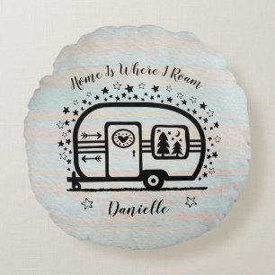 Custom Rustic Camping Camper Trailer Rv Lifestyle Round Pillow