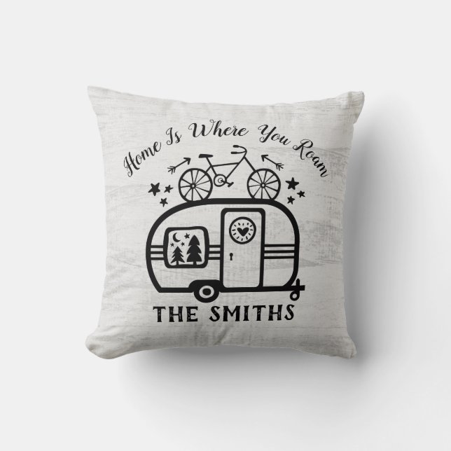 Custom Rustic Camping Camper Trailer Rv Lifestyle Throw Pillow (Front)